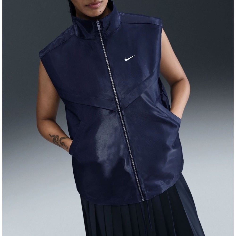 Nike Womens Oversized Vest Navy Blue HV2472-410 Full Zip Pockets Small S NEW